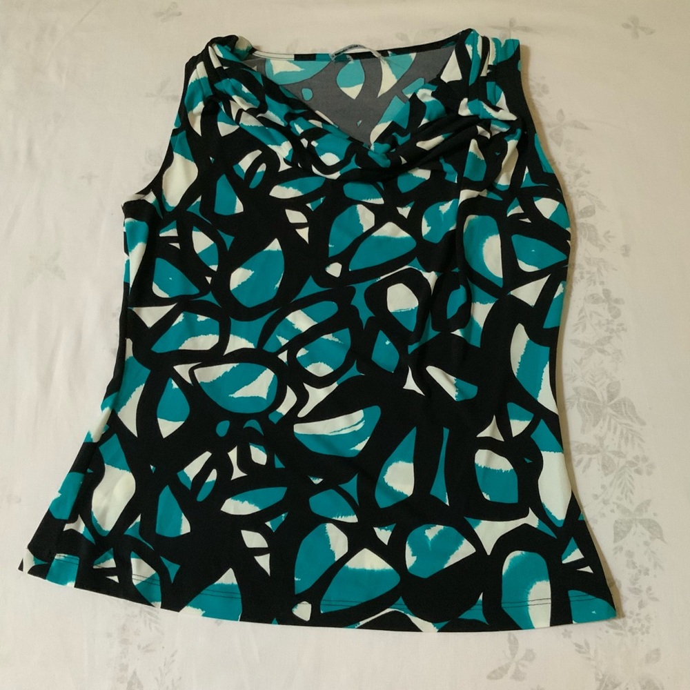 Calvin Klein Cowl-neck Sleeveless Blouse in Geometric Pattern